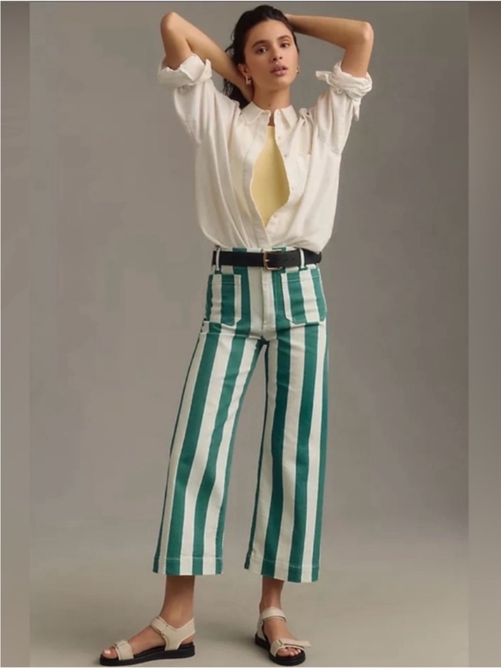 Maeve by Anthropologie Colette Striped Wide-Leg Crop Jeans